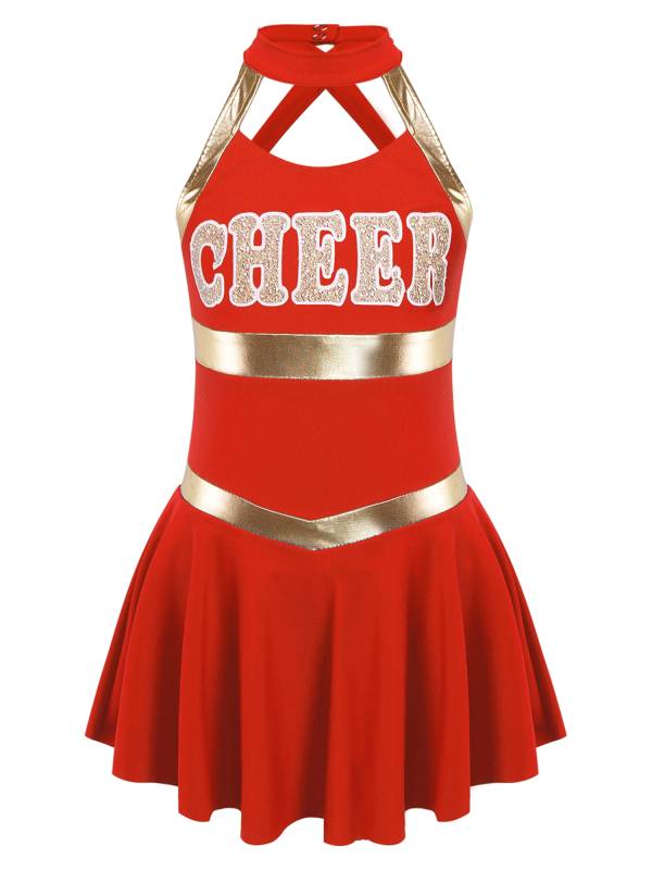 Kids Girls Sleeveless Letter Print Cheerleading Dance Dress thumb