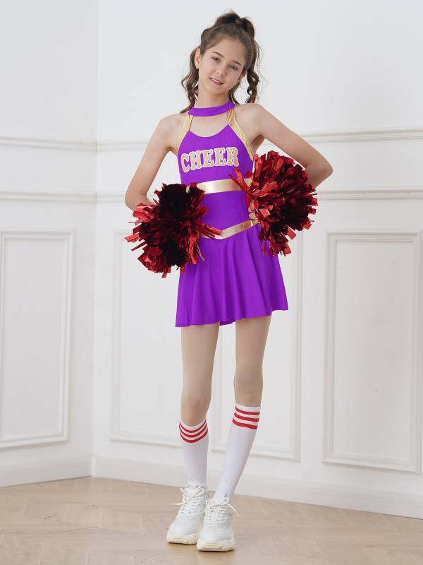 Kids Girls Sleeveless Letter Print Cheerleading Dance Dress thumb
