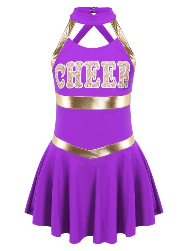 Kids Girls Sleeveless Letter Print Cheerleading Dance Dress thumb