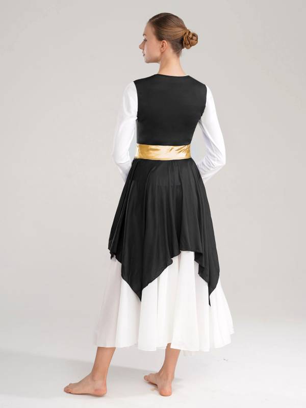 Women Color Block Sleeveless Praise Dance Dress(not include white underdress) thumb