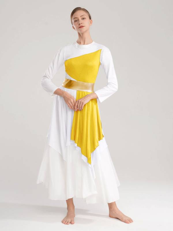 Women Color Block Sleeveless Praise Dance Dress(not include white underdress) thumb