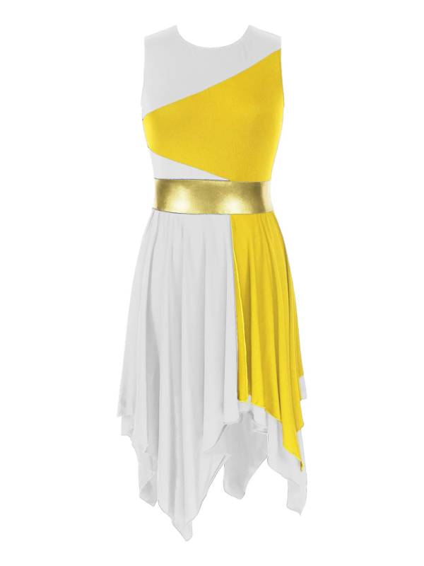 Women Color Block Sleeveless Praise Dance Dress(not include white underdress) thumb