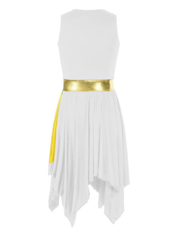 Women Color Block Sleeveless Praise Dance Dress(not include white underdress) thumb