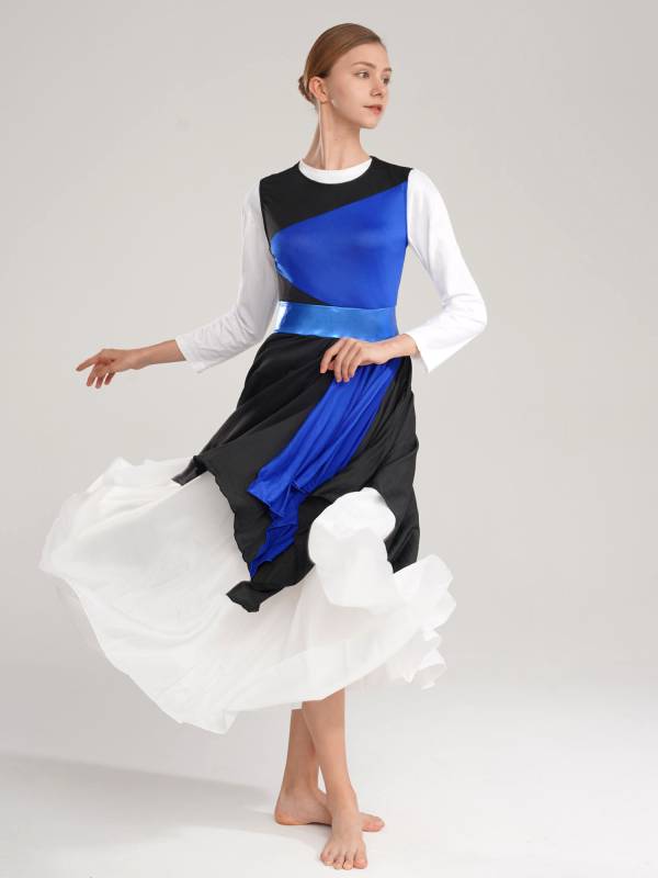 Women Color Block Sleeveless Praise Dance Dress(not include white underdress) thumb