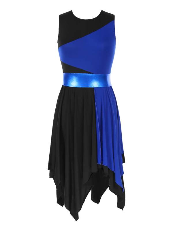 Women Color Block Sleeveless Praise Dance Dress(not include white underdress) thumb