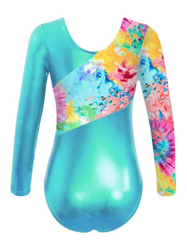 Kids Girls Long Sleeves Leopard Print Gymnastics Leotard thumb