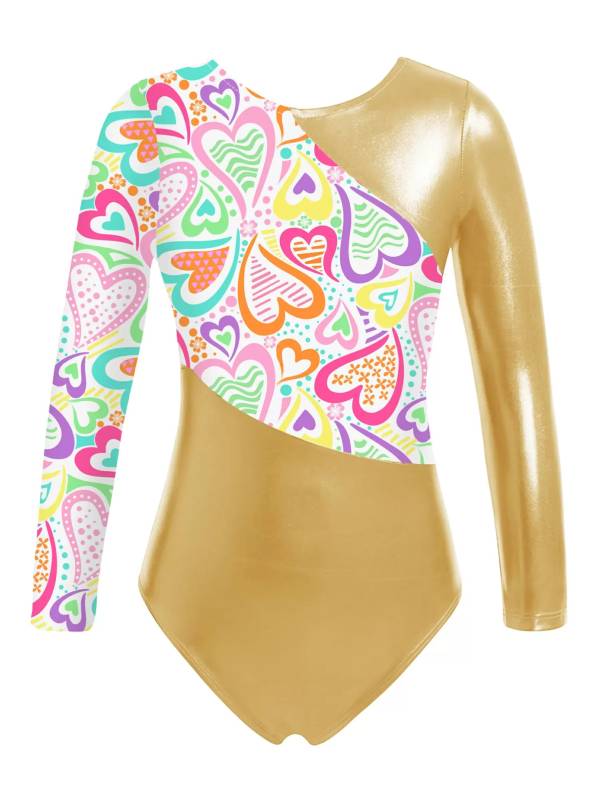Kids Girls Long Sleeves Leopard Print Gymnastics Leotard thumb