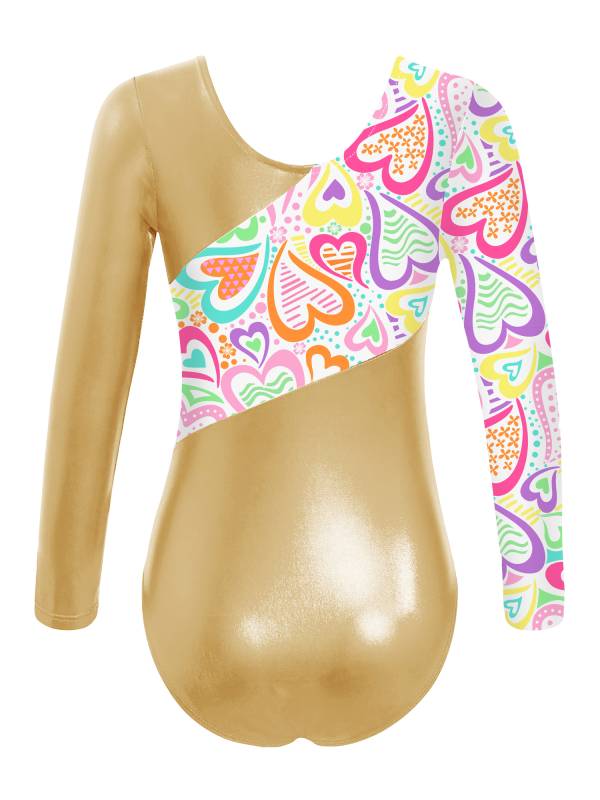 Kids Girls Long Sleeves Leopard Print Gymnastics Leotard thumb