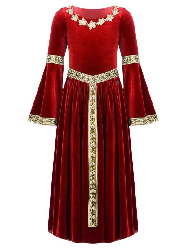 Kids Girls Retro Medieval Princess Velvet Dress Costumes thumb