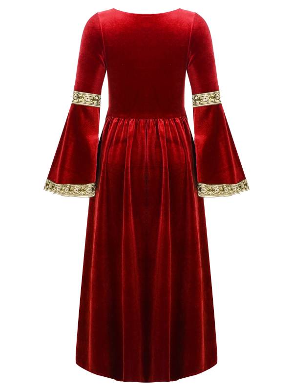 Kids Girls Retro Medieval Princess Velvet Dress Costumes thumb