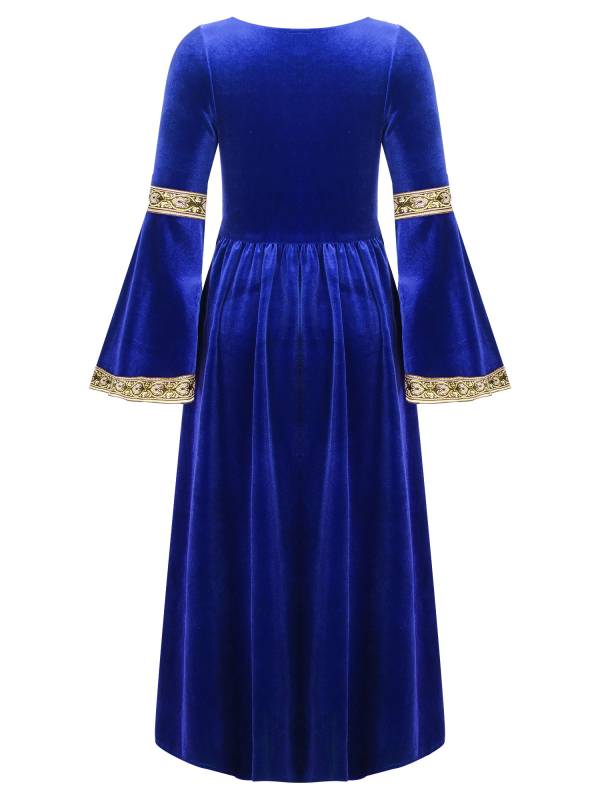 Kids Girls Retro Medieval Princess Velvet Dress Costumes thumb