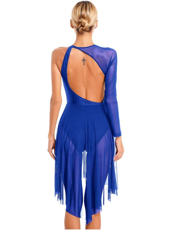 Women Glitter Rhinestone Cutout Leotard Lyrical Contemporary Dance Dress thumb