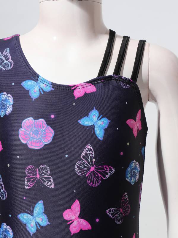 Kids Girls Asymmetric Shoulder Leotard with Shorts Gymnastic Set thumb
