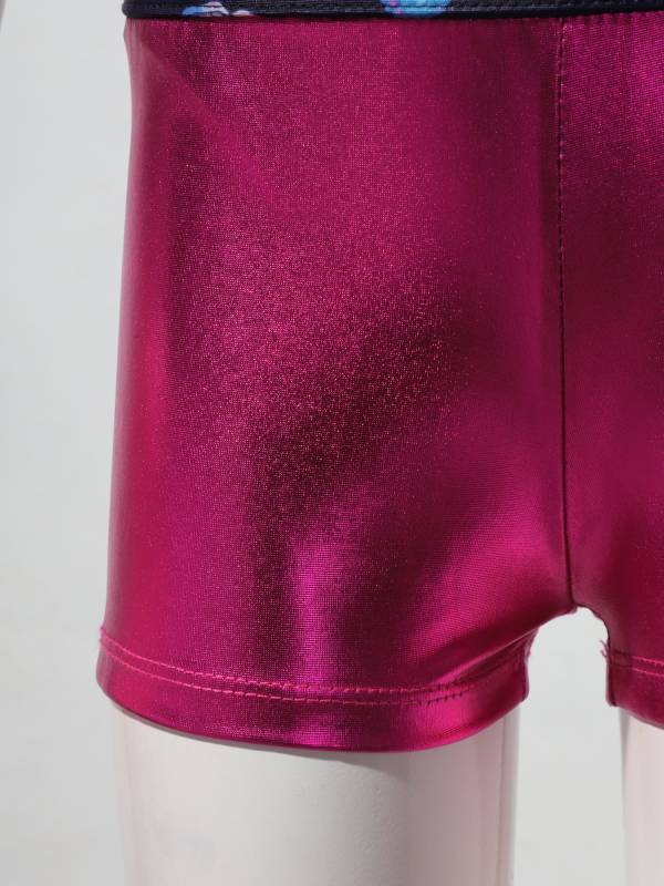 Kids Girls Asymmetric Shoulder Leotard with Shorts Gymnastic Set thumb