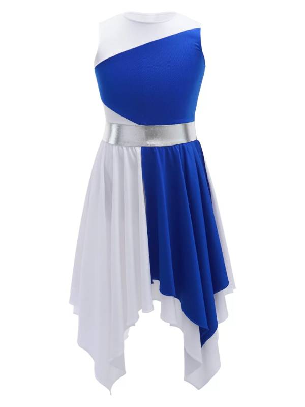 Kids Girls Sleeveless Colorblock Praise Worship Dance Dress thumb