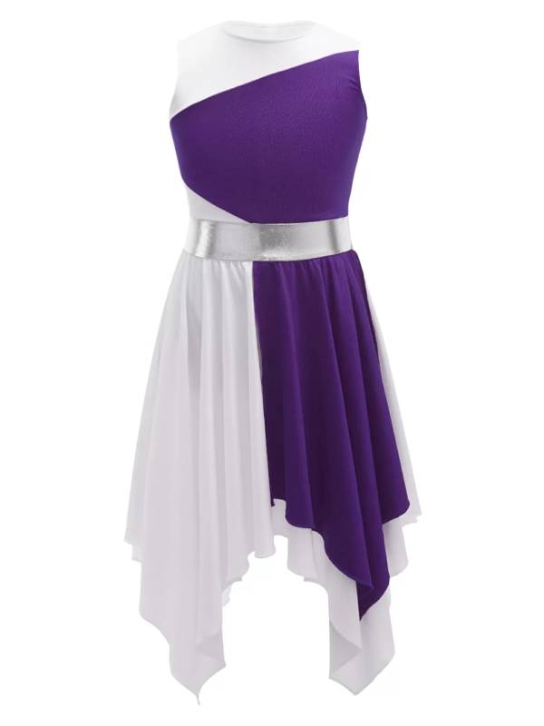 Kids Girls Sleeveless Colorblock Praise Worship Dance Dress thumb