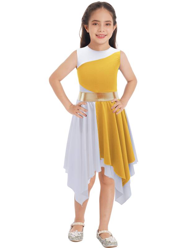 Kids Girls Sleeveless Colorblock Praise Worship Dance Dress thumb