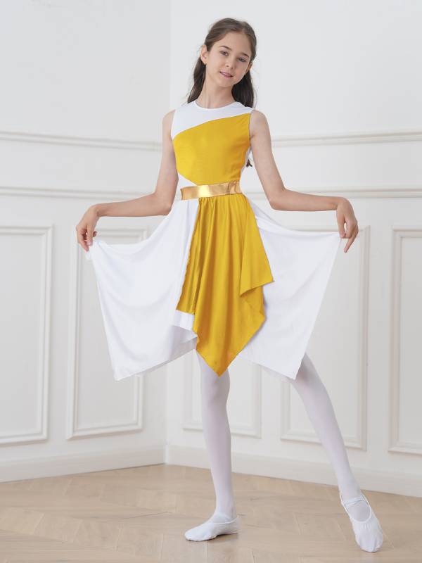 Kids Girls Sleeveless Colorblock Praise Worship Dance Dress thumb