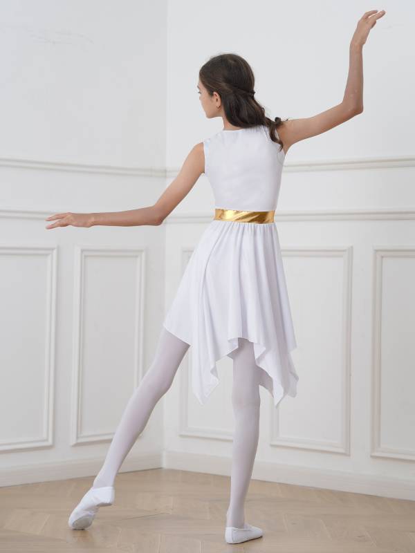 Kids Girls Sleeveless Colorblock Praise Worship Dance Dress thumb