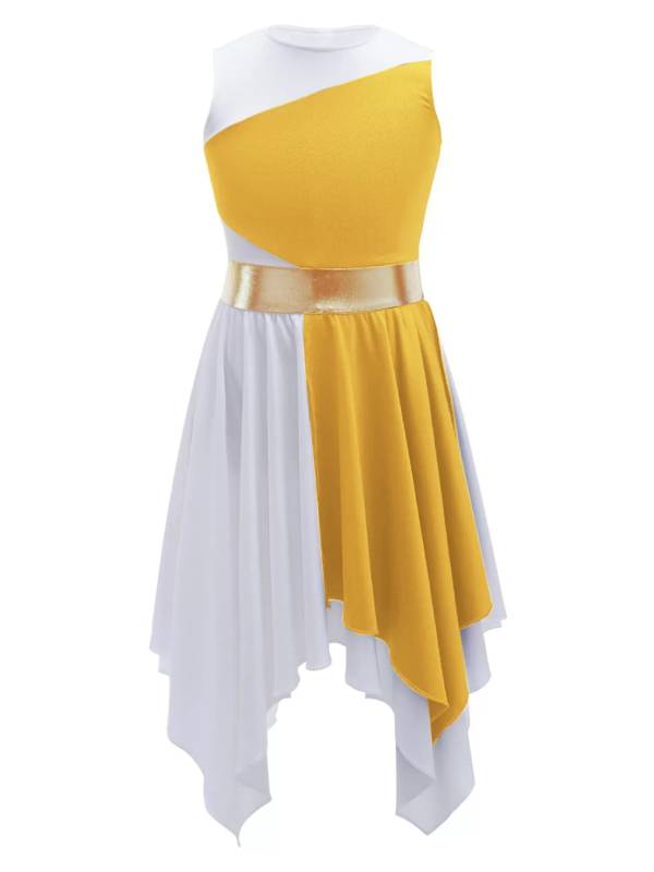 Kids Girls Sleeveless Colorblock Praise Worship Dance Dress thumb