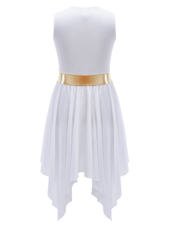 Kids Girls Sleeveless Colorblock Praise Worship Dance Dress thumb