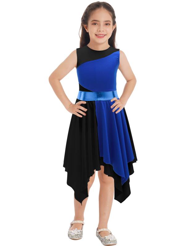 Kids Girls Sleeveless Colorblock Praise Worship Dance Dress thumb