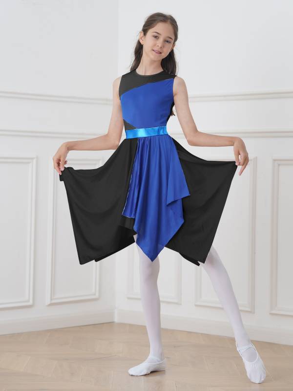Kids Girls Sleeveless Colorblock Praise Worship Dance Dress thumb