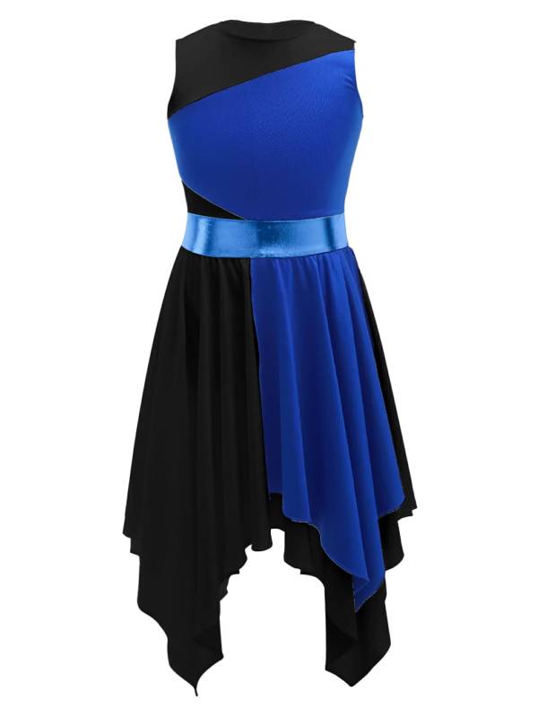 Kids Girls Sleeveless Colorblock Praise Worship Dance Dress thumb