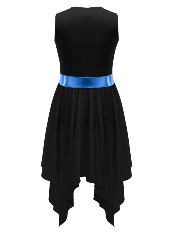 Kids Girls Sleeveless Colorblock Praise Worship Dance Dress thumb