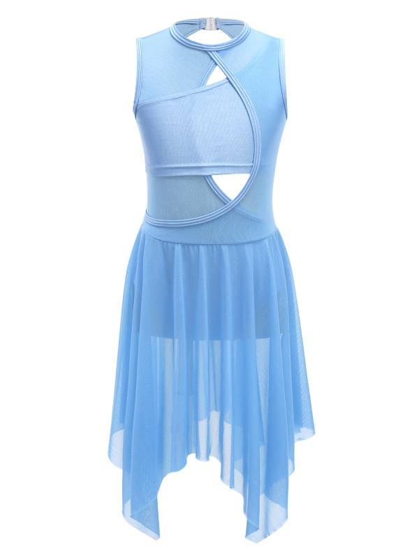 Kids Girls Sleeveless Criss Cross Backless Lyrical Dance Dress thumb