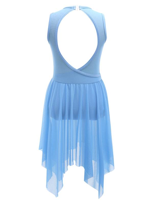 Kids Girls Sleeveless Criss Cross Backless Lyrical Dance Dress thumb