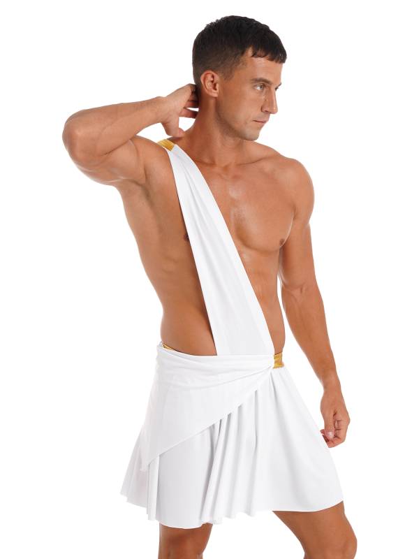 Men Halloween Skirt Cosplay Costume One Shoulder Strap Ruffle thumb