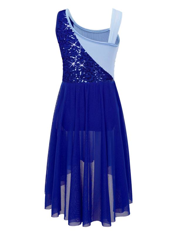 Kids Girls Colorblock Sleeveless Sequins Lyrical Dance Dress thumb