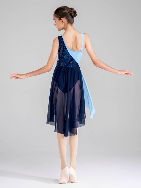 Kids Girls Colorblock Sleeveless Sequins Lyrical Dance Dress thumb