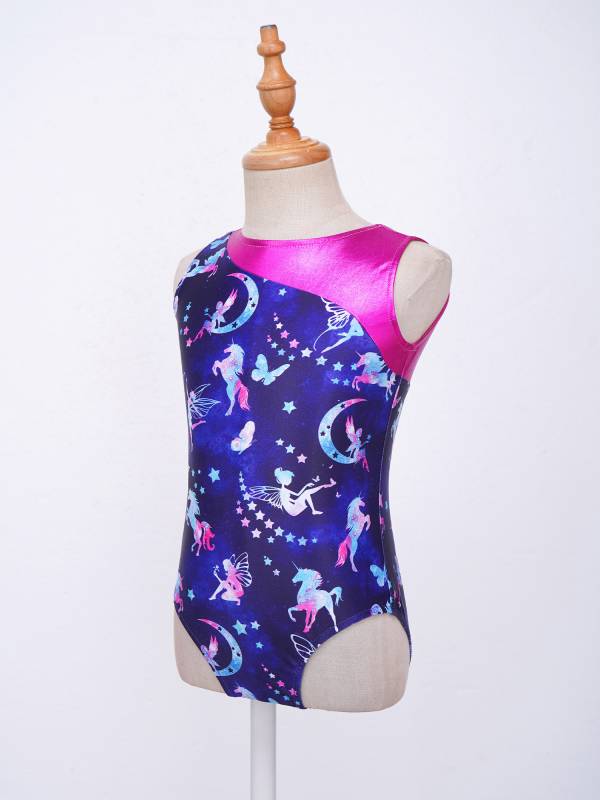 Kids Girls 2pcs Unicorn Rainbow Printed Gymnastics Dance Sets thumb