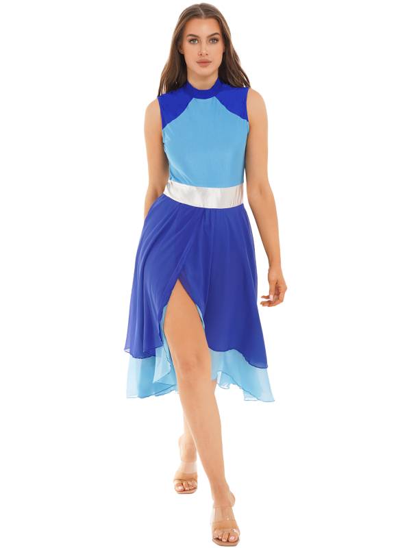 Women Color Block Sleeveless Worship Praise Dance Dress thumb