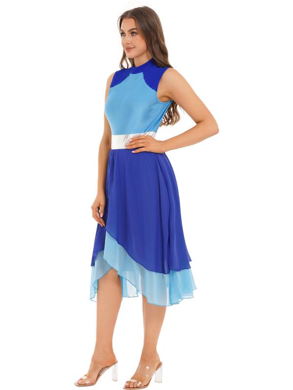 Women Color Block Sleeveless Worship Praise Dance Dress thumb
