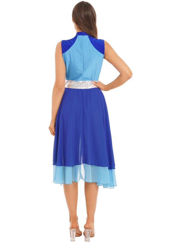 Women Color Block Sleeveless Worship Praise Dance Dress thumb