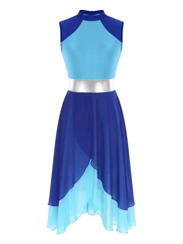 Women Color Block Sleeveless Worship Praise Dance Dress thumb