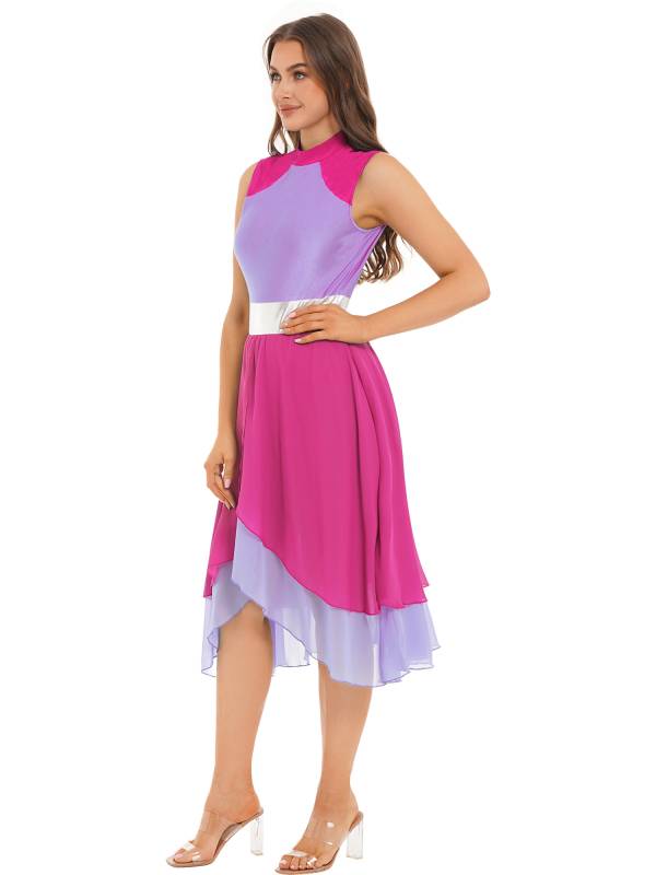 Women Color Block Sleeveless Worship Praise Dance Dress thumb