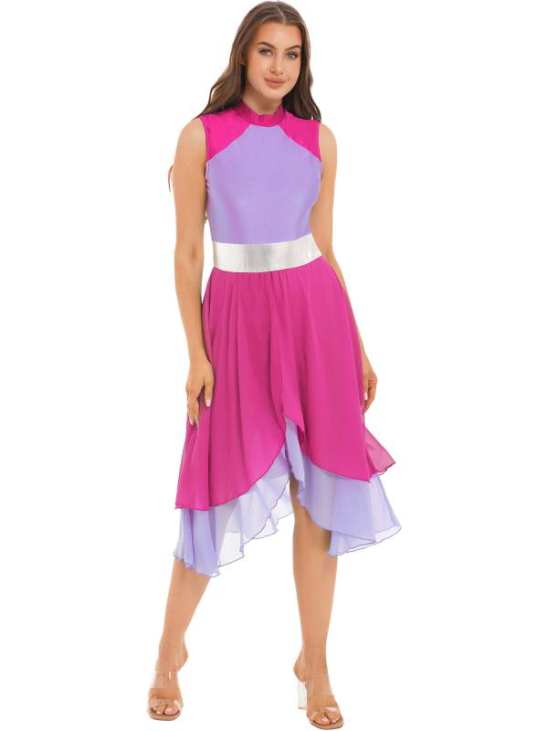 Women Color Block Sleeveless Worship Praise Dance Dress thumb