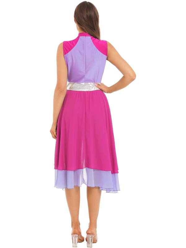 Women Color Block Sleeveless Worship Praise Dance Dress thumb