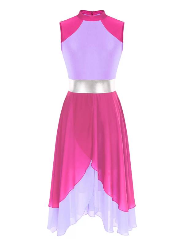 Women Color Block Sleeveless Worship Praise Dance Dress thumb