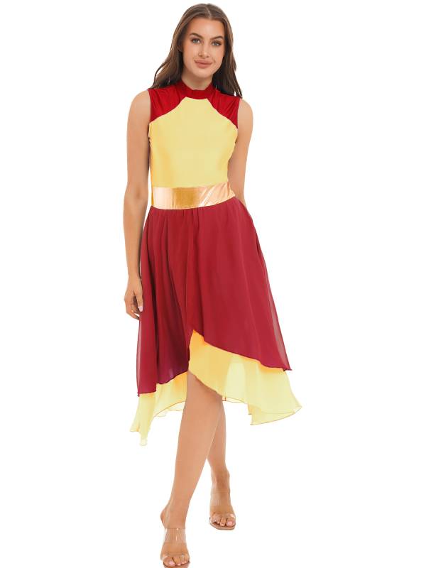 Women Color Block Sleeveless Worship Praise Dance Dress thumb