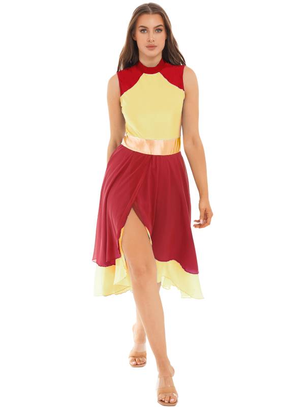 Women Color Block Sleeveless Worship Praise Dance Dress thumb