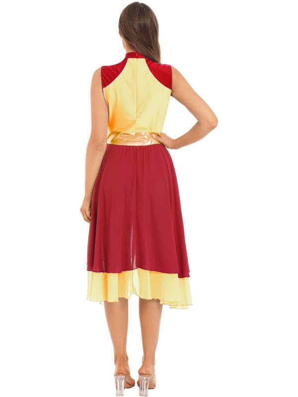 Women Color Block Sleeveless Worship Praise Dance Dress thumb