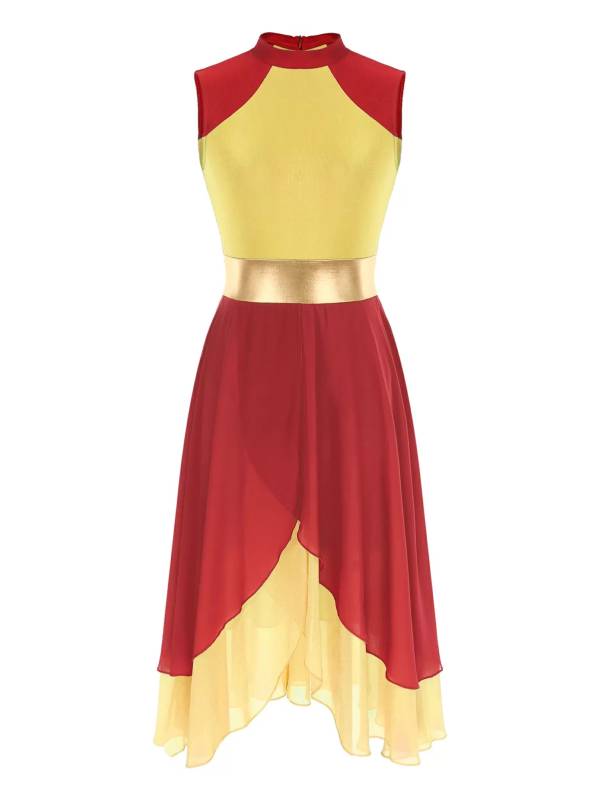 Women Color Block Sleeveless Worship Praise Dance Dress thumb