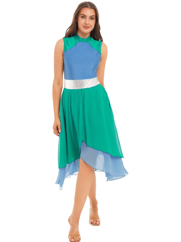 Women Color Block Sleeveless Worship Praise Dance Dress thumb