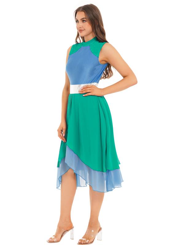 Women Color Block Sleeveless Worship Praise Dance Dress thumb