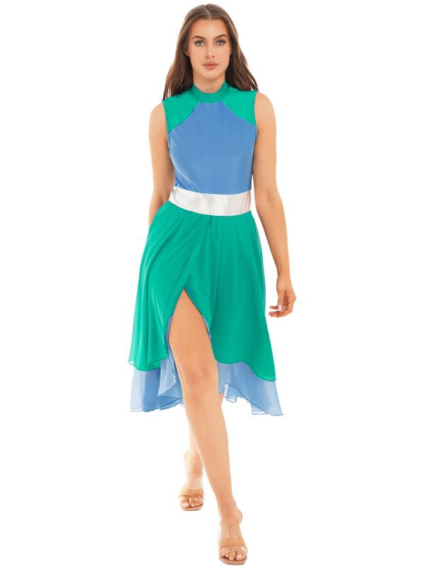 Women Color Block Sleeveless Worship Praise Dance Dress thumb